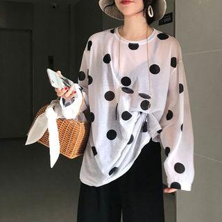 Long-sleeve Dotted Top / Wide-leg Pants