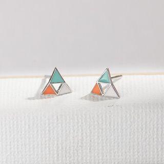Triangle Earring R554 - Light Blue & Silver & Tangerine - One Size