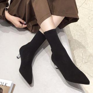 Round Heel Short Knit Boots