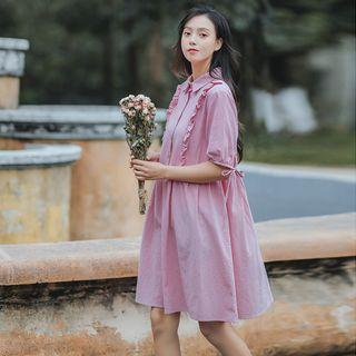 Short-sleeve Frill-trim Collared Dress