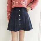 Velvet Buttoned Pleated Skirt