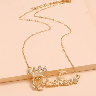Alloy Rhinestone Lettering Pendant Necklace White - One Size