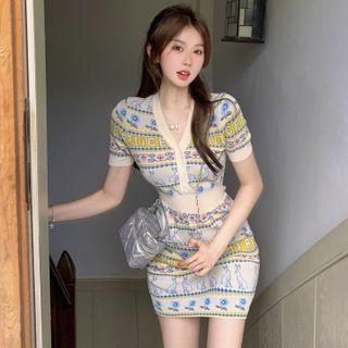 Slim-fit Printed Knit Mini Dress