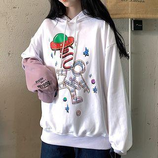 Mock Two-piece Astronaut Print Hoodie