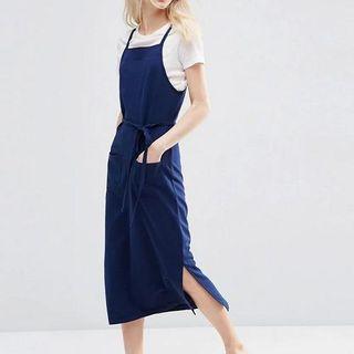 Sleeveless Spaghetti-strap Slit-side Pinafore Dress