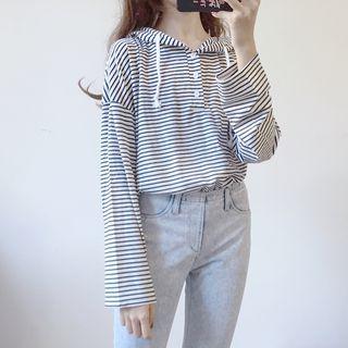 Hooded Pinstriped Long-sleeve T-shirt