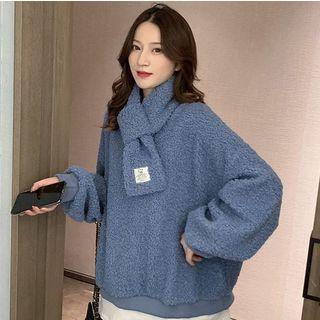 Faux Shearling Tie-neck Sweatshirt