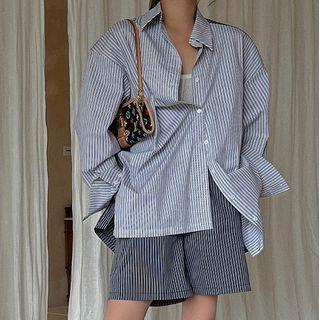 Striped Shirt / High-waist Shorts