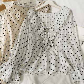 Ruffle-trim Dotted Chiffon Loose Top