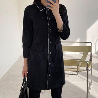 Piped Faux-gem Button Mini Dress