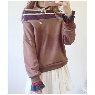 Contrast Trim Off Shoulder Pullover