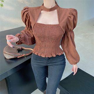 Plain Cutout Smocked Top