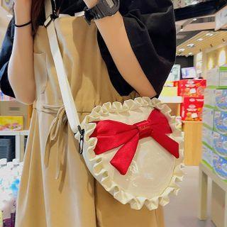 Ruffled Ribbon Lightweight Heart Crossbody Bag
