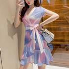 Short-sleeve Mini Gradient Wrap Dress