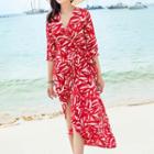 Print Elbow-sleeve A-line Wrap Dress