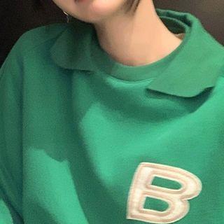 Letter Applique Collared Sweatshirt