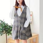 Pocketed Plaid Pinafore Dress As Shown In Figure - One Size