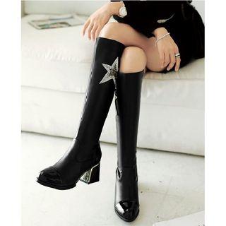 Rhinestone Star Chunky-heel Tall Boots
