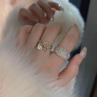 Rhinestone / Heart Alloy Open Ring / Set