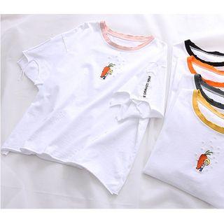 Cartoon Embroidered Short-sleeve Ripped T-shirt