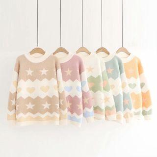 Star & Heart Print Sweater