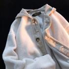 Mock Two-piece Hooded Fleece Panel Button-up Jacket