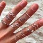 Set Of 11: Layered Ring + Open Ring + Alloy Ring Set Of 11 - Silver - One Size