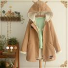 Embroidered Buttoned Hooded Coat