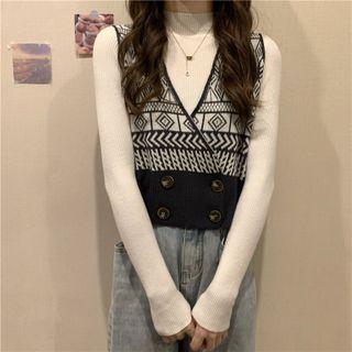 Double Breasted Sweater Vest / Long-sleeve Top