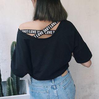 Plain Open Back Batwing-sleeve Top