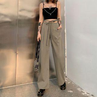 Cross-strap Straight-cut Pants
