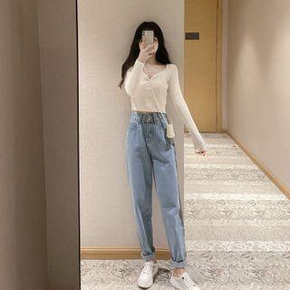 Set: Long-sleeve Top + Harem Jeans