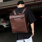 Square Faux-leather Backpack Coffee - One Size