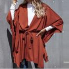 Tie-waist Plain Cape Coat