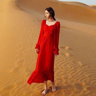 Square-neck Long-sleeve Sundress