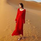 Square-neck Long-sleeve Sundress