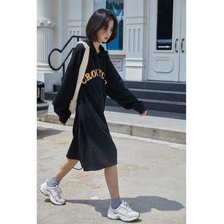 Lettering Midi Hoodie Dress Black - One Size