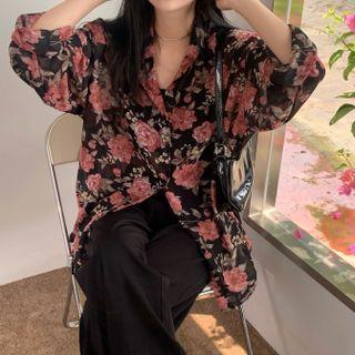 Floral Shirt Red Rose - Black - One Size