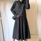 Irregular Button Jacket / Midi A-line Skirt