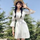 Bell-sleeve Perforated Mini A-line Dress