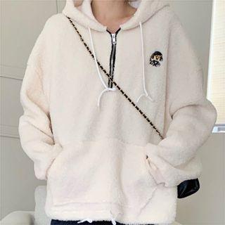 Fleece Half Zip Long-sleeve Printed Hoodie