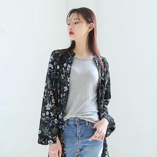 Floral Print Shirtdress With Sash