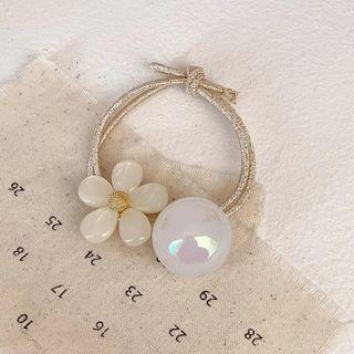 Flower Resin Hair Tie 1pc - White & Beige - One Size