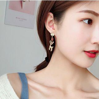 Metal Deer Wooden Block Dangle Earring