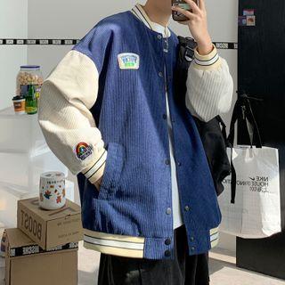 Embroidered Patch Corduroy Baseball Jacket