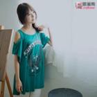 Eagle Print Cutout Shoulder Oversized T-shirt