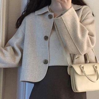 Polo-neck Cardigan / A-line Skirt / Knit Top