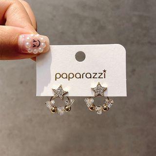 Rhinestone Star Faux Crystal Earring 1 Pair - Gold Ball - Silver - One Size