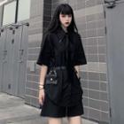 Belted Elbow-sleeve Shirt