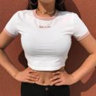 Letter Embroidered Short-sleeve Cropped Ringer T-shirt